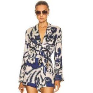 Alexis Kaiden Printed Belted Romper Maldive Blue  - Size XL (NWT)